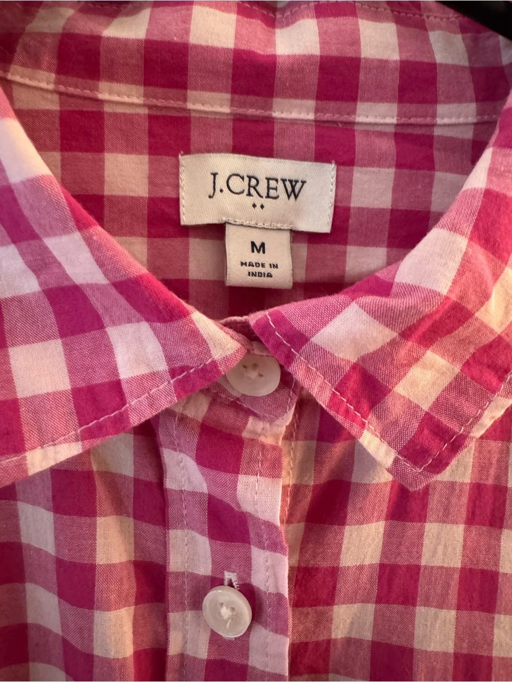 J. Crew Pink and White Gingham Button-Down Shirt